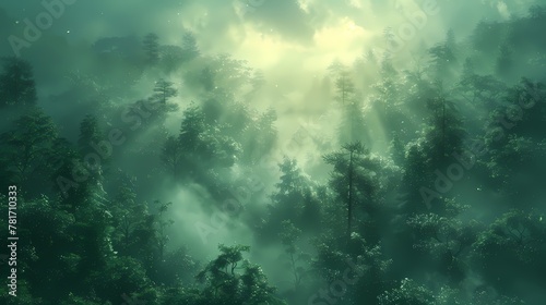 Digital glass futuristic forest poster background © jinzhen