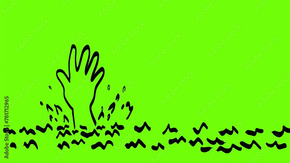 2D Animation motion graphics showing a hand above water drowning seeking help or rescue on white screen green screen and black background in 4k ultra-high-definition. 2D Animation motion graphics showing a hand above water drowning seeking help or rescue on white screen green screen and black background in 4k ultra-high-definition.