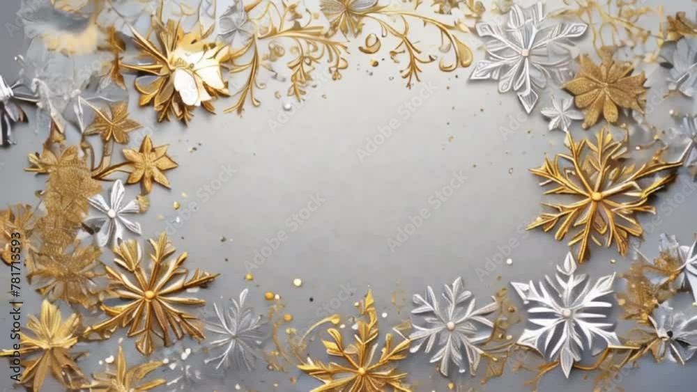 Gold and silver glitter snowflakes frame, motion Gold and silver glitter snowflakes frame, motion