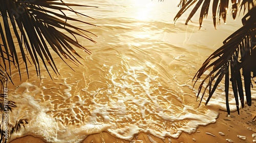 Digital golden beach sea plant poster PPT background photo