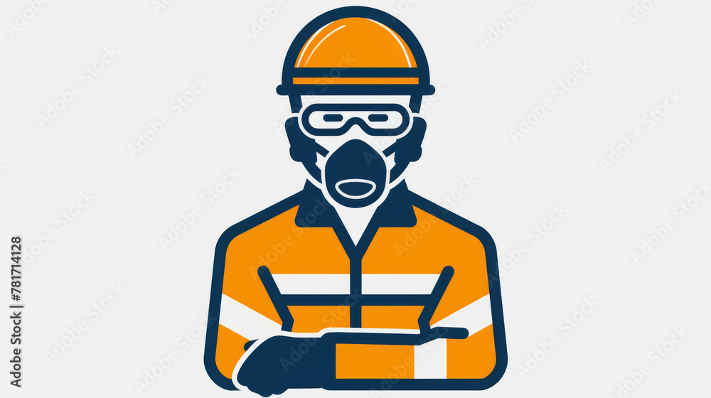 Graphic icon representing a construction worker with safety helmet and reflective jacket. Graphic icon representing a construction worker with safety helmet and reflective jacket.