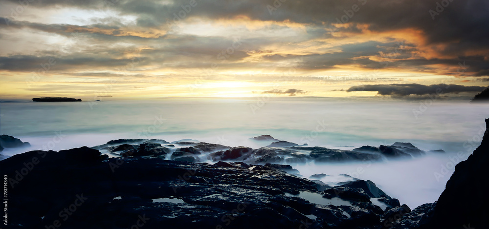 Magnificent on sunrise over the ocean, Landscape view of seaside tranquility in morning.