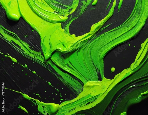 textura de pintura verde fluorescente sobre lienzo negro. photo