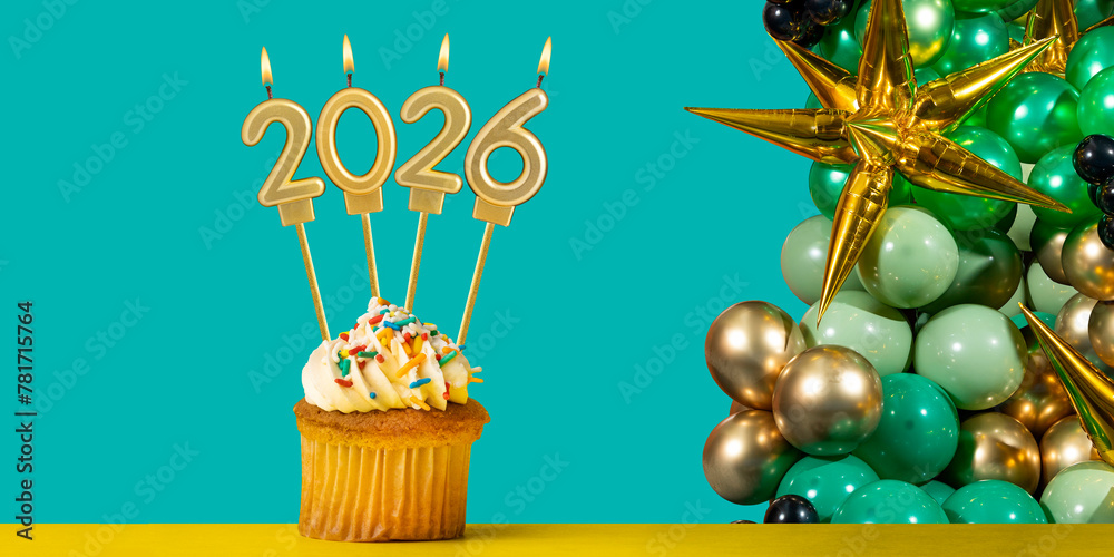 Happy New Year 2026 - Candles in the form of lit numbers - obrazy, fototapety, plakaty 