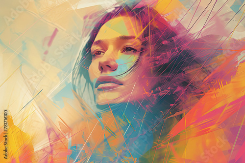 Abstract Woman Illustration with Geometric Dynamism Warm Tones, Soft Lighting, Dreaminess © GOLVR