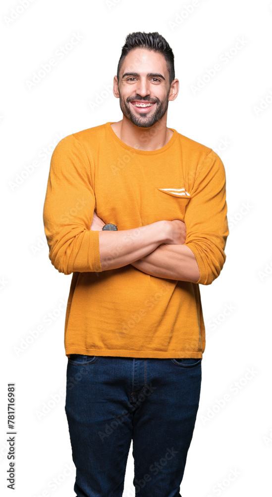 Fototapeta premium Young handsome man over isolated background happy face smiling with crossed arms looking at the camera. Positive person.