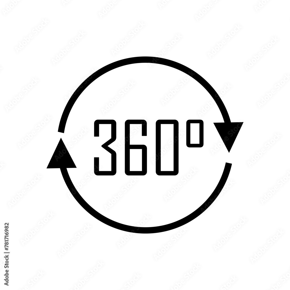 360° Icon. Rotate Arrow, Virtual Reality. Panoramic, Wide Degree Symbol. ===== 