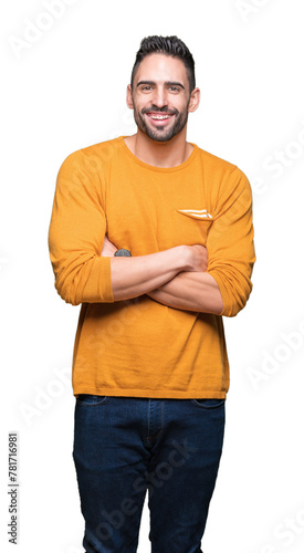 Young handsome man over isolated background happy face smiling with crossed arms looking at the camera. Positive person. © Krakenimages.com