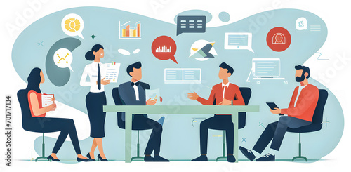 Corporate Collaboration  Vector Illustration of Office Meeting