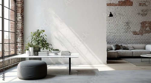 Contemporary Industrial Loft Living Room, 3d render. Made with generative AI technology