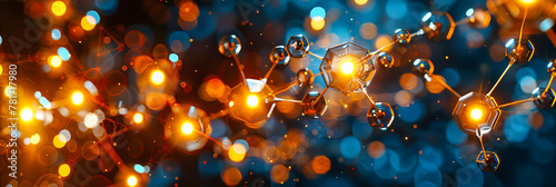 Abstract Blue Molecular Connection, Science and Biology Background, Chemistry and Biotechnology Concept