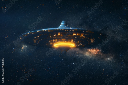 UFO spacecraft in deep space with stars