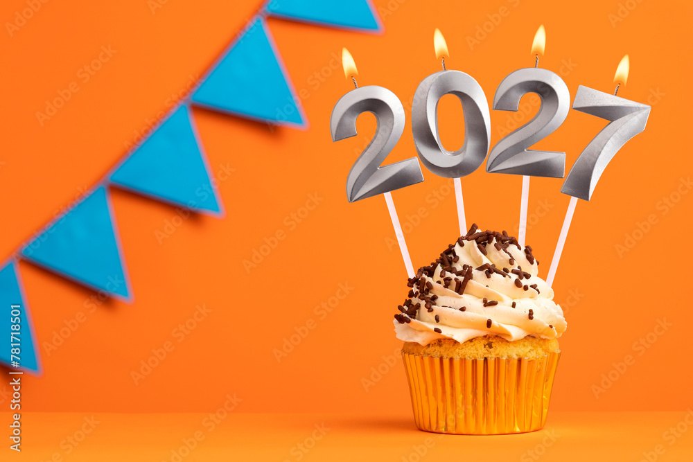 Happy New Year 2027 - Candles in the form of lit numbers - obrazy, fototapety, plakaty 
