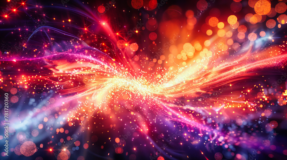 Abstract Flow of Futuristic Particles, Bright Light Streams in Motion, Conceptual Background for Energy and Science
