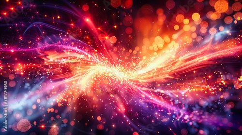 Abstract Flow of Futuristic Particles, Bright Light Streams in Motion, Conceptual Background for Energy and Science