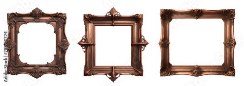 Conjunto de Molduras de cobre envelhecido em formato quadrado. Molduras de espelhos de cobre vintage, porta retrato isolado em fundo transparente photo
