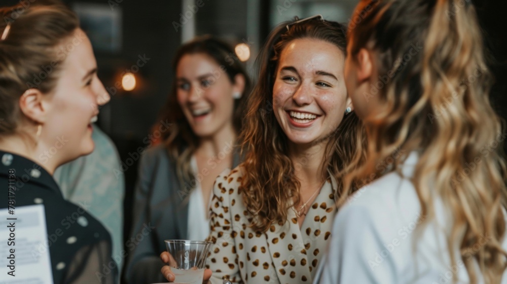 A candid shot of a client collaborator laughing and talking with a group of clients at a networking event conveying the importance of building and maintaining strong relationships . A candid shot of a client collaborator laughing and talking with a group of clients at a networking event conveying the importance of building and maintaining strong relationships .
