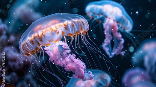Digital fantasy sunshine jellyfish illustration poster background © jinzhen