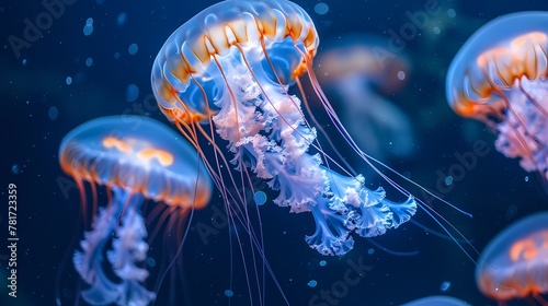 Digital fantasy sunshine jellyfish illustration poster background © jinzhen