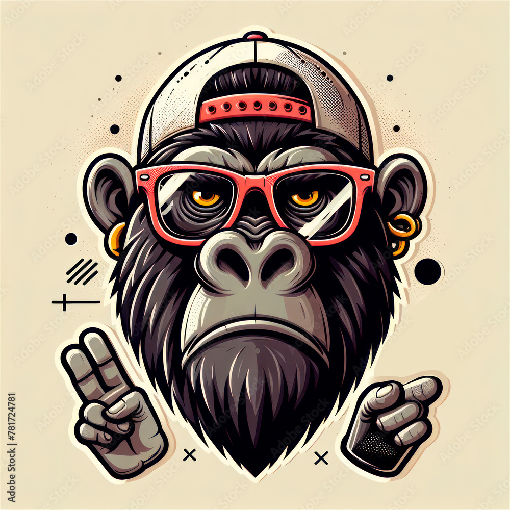 Fototapeta premium A cool stylish gorilla with colored glasses