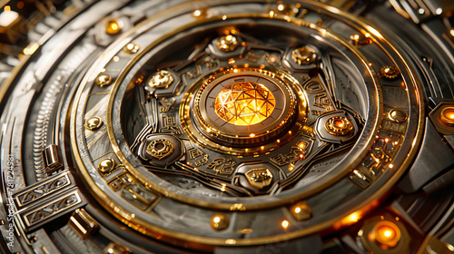 Ancient Clockwork Meets Futuristic Technology, a Blend of Golden Gears and Metallic Precision in an Abstract Time Concept