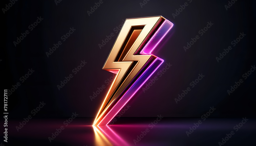 A neon lightning bolt symbol glowing with vibrant pink and purple hues. A neon lightning bolt symbol glowing with vibrant pink and purple hues.