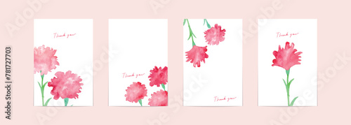 水彩画。水彩タッチの母の日メッセージカード。母の日のカーネーションベクター水彩イラスト。Watercolor. Mother's Day message card with watercolor touch. Mother's Day carnation vector watercolor illustration.