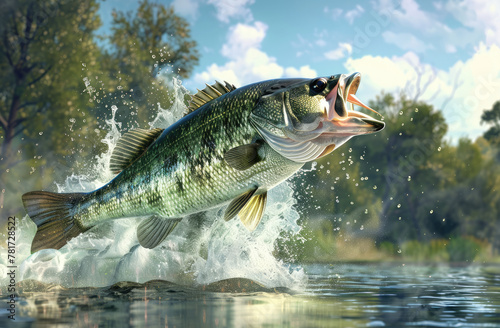 A large mouth bass jumping out of the water