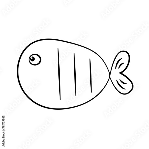 Cute cartoon fish contour outline drawing isolated cutout black and white vector clipart illustration. Underwater doodle line art design element. Sea life nature pictogram, logo or icon.