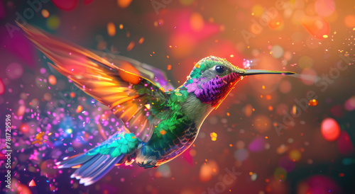 A beautiful hummingbird made of colorful light, flying in space © Kien