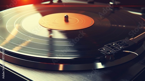 A 3D vinyl record icon spinning on a turntable with a shiny
