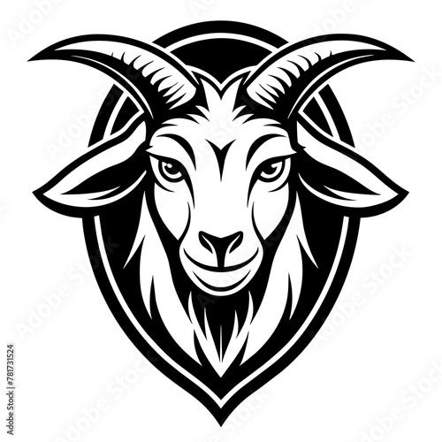 head of a goat mascot,goat silhouette,vector,icon,svg,characters,Holiday t shirt,black goat Hand drawn trendy logo Vector illustration,peacock on a white background,eps,png