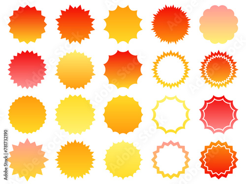 赤と黄色のグラデーションのギザギザの円形フレームセット photo