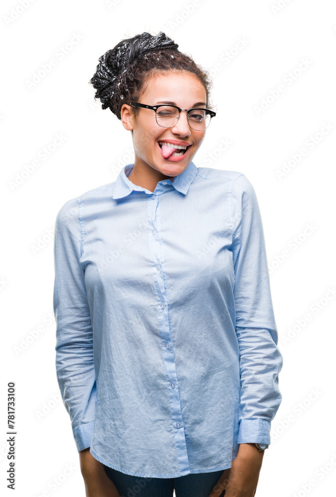 Young braided hair african american business girl wearing glasses over isolated background winking looking at the camera with sexy expression, cheerful and happy face. Young braided hair african american business girl wearing glasses over isolated background winking looking at the camera with sexy expression, cheerful and happy face.