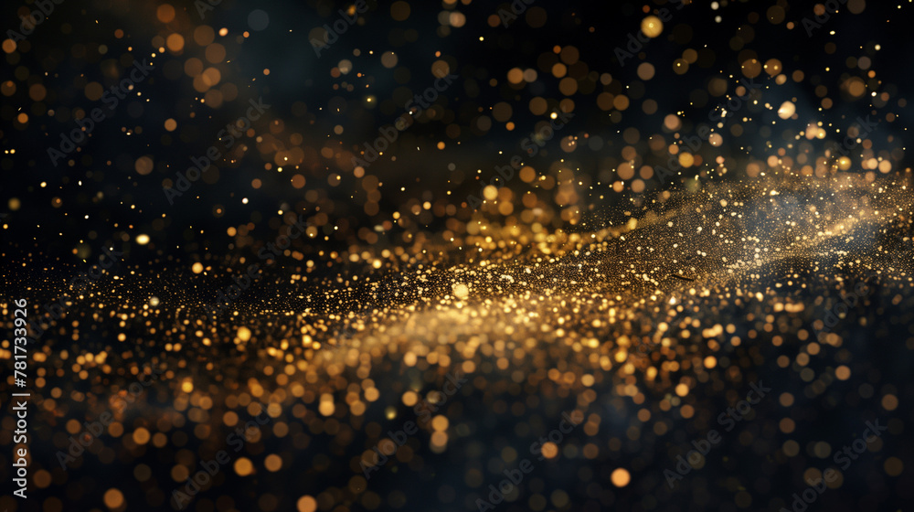 Black background with gold glitter falling on it, gold particles ...