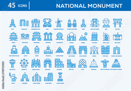 National Monument Icons Collection For Business, Marketing, Promotion In Your Project. Easy To Use, Transparent Background, Easy To Edit And Simple Vector Icons