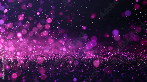 Black background with pink glitter falling on it, pink particles, vector illustration, flat design, high resolution, high detail, Defocused Lights, Glittering magenta confetti on black isolated. 