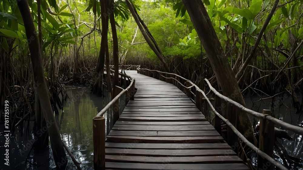 Wooden Bridge Paths Through Lush Forest Landscapes. Wooden Bridge Paths Through Lush Forest Landscapes.