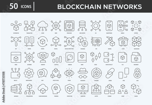 Blockchain Networks Icons Collection For Business, Marketing, Promotion In Your Project. Easy To Use, Transparent Background, Easy To Edit And Simple Vector Icons