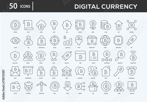 Digital Currency Icons Collection For Business, Marketing, Promotion In Your Project. Easy To Use, Transparent Background, Easy To Edit And Simple Vector Icons