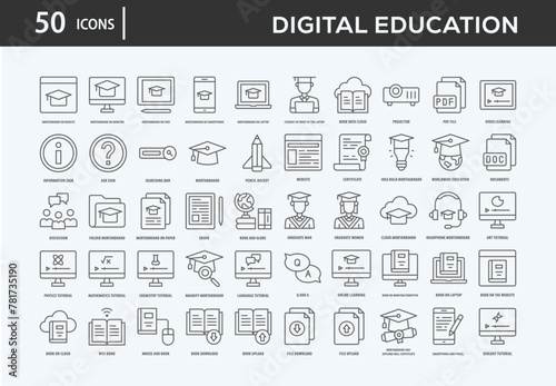 Digital Education Icons Collection For Business, Marketing, Promotion In Your Project. Easy To Use, Transparent Background, Easy To Edit And Simple Vector Icons