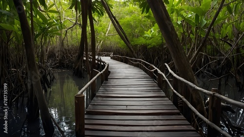 Wooden Bridge Paths Through Lush Forest Landscapes. 