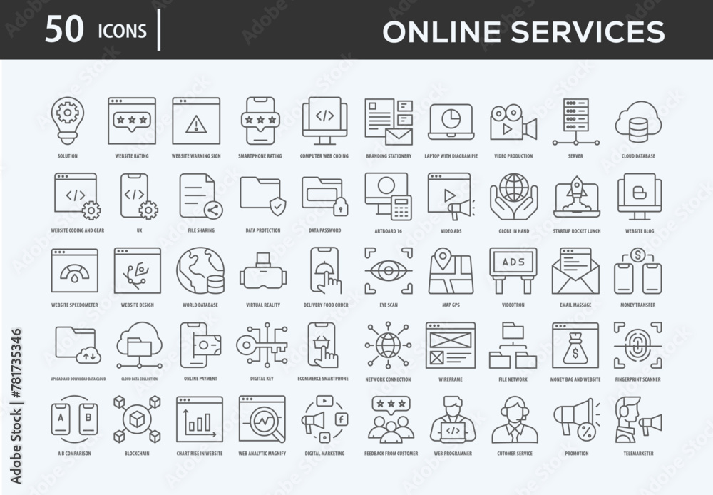 Online Services Icons Collection For Business, Marketing, Promotion In Your Project. Easy To Use, Transparent Background, Easy To Edit And Simple Vector Icons