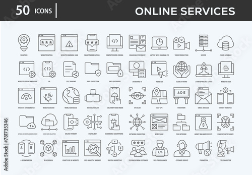 Online Services Icons Collection For Business, Marketing, Promotion In Your Project. Easy To Use, Transparent Background, Easy To Edit And Simple Vector Icons