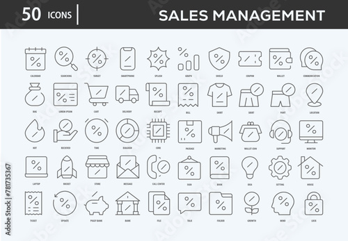 Sales Management Icons Collection For Business, Marketing, Promotion In Your Project. Easy To Use, Transparent Background, Easy To Edit And Simple Vector Icons