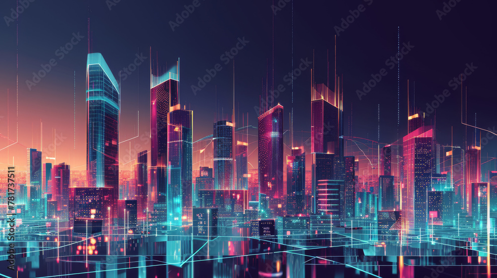 Neon Nights: A Futuristic Cyber Cityscape Illuminated by Vibrant Lights