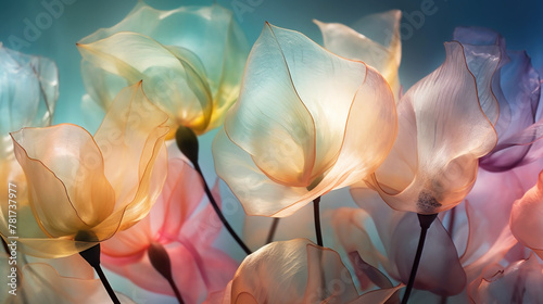 Closeup of translucent  ethereal flower petals in pastel shades  soft and romantic.