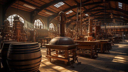 Tableau sur toile  Wine's Workshop: Barrels & Steel, Where Alchemy Creates Vintage  © Phrygian