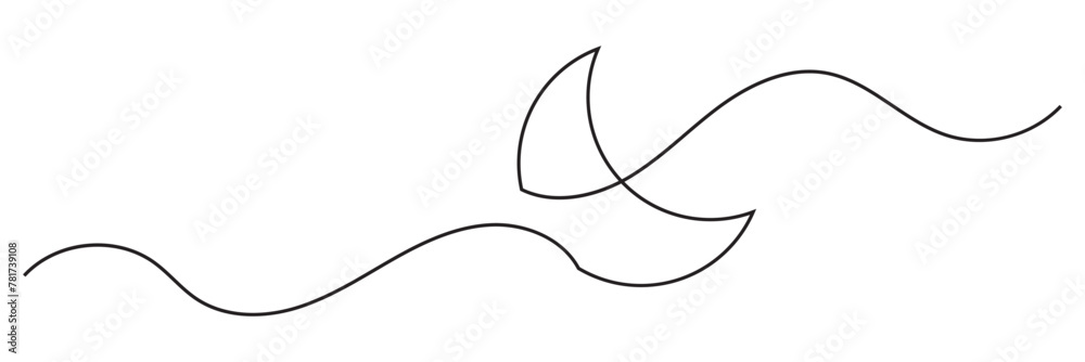 One continuous single line of Crescent moon for ramadhan isolated on white background. greeting card, banner, and poster concept. Minimalism design. Vector illustration One continuous single line of Crescent moon for ramadhan isolated on white background. greeting card, banner, and poster concept. Minimalism design. Vector illustration