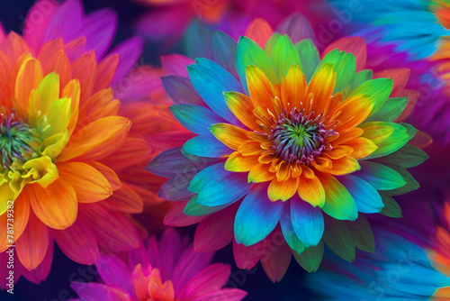Multicolor floral background. Neon flower backdrop